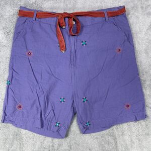 Tega Collective Alankara Chino Shorts Adult 3XL Purple Floral Embroidered Belted